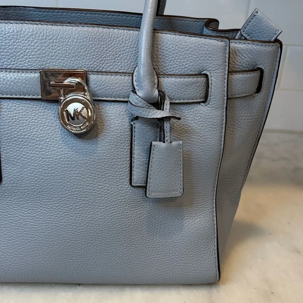Michael Kors Bag Purse Handbag Leather Hamilton Blue Pebbled Convertible Satchel